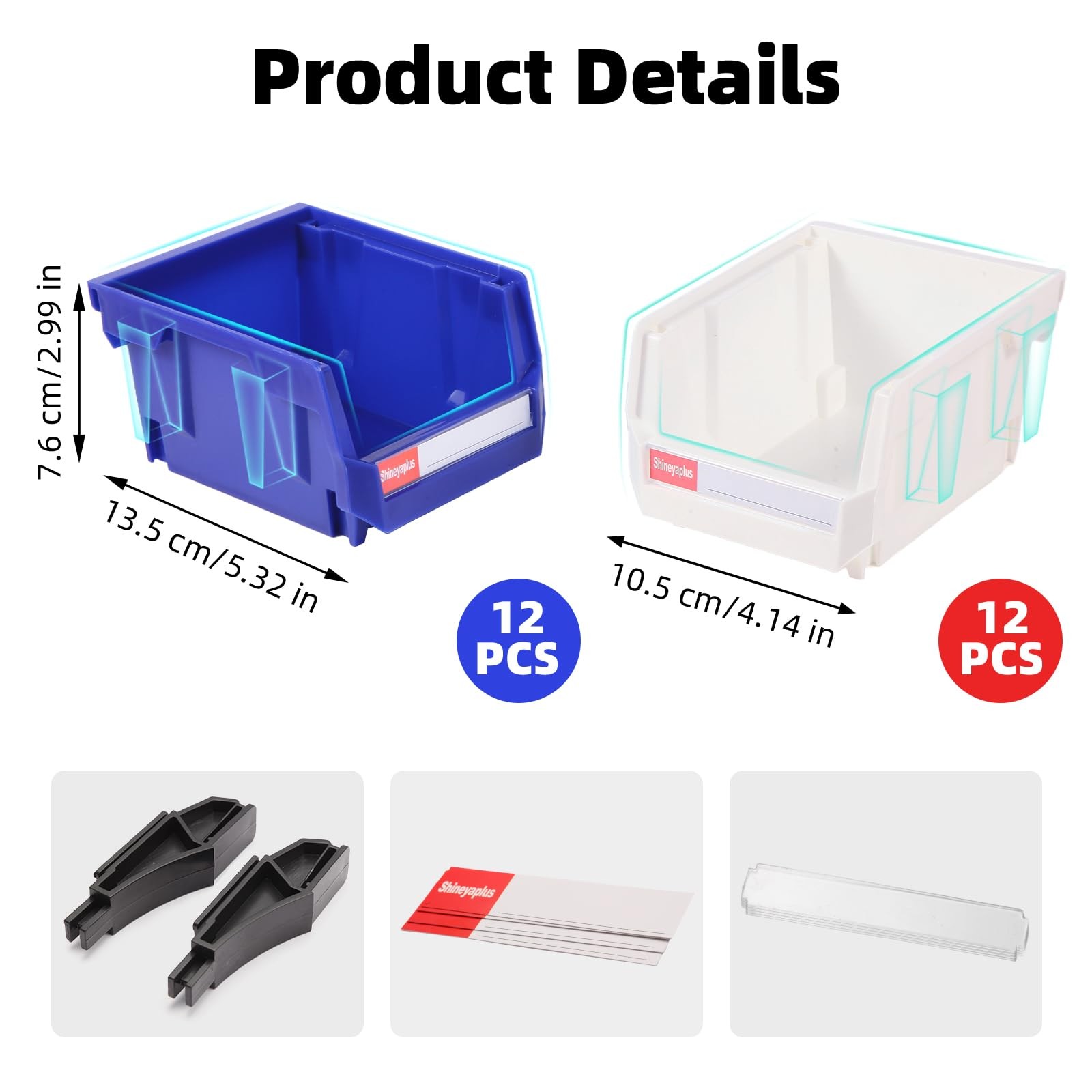 24 Packs Stackable Storage Bins 5x4x3″ Small Parts Organizer Garage Hardware