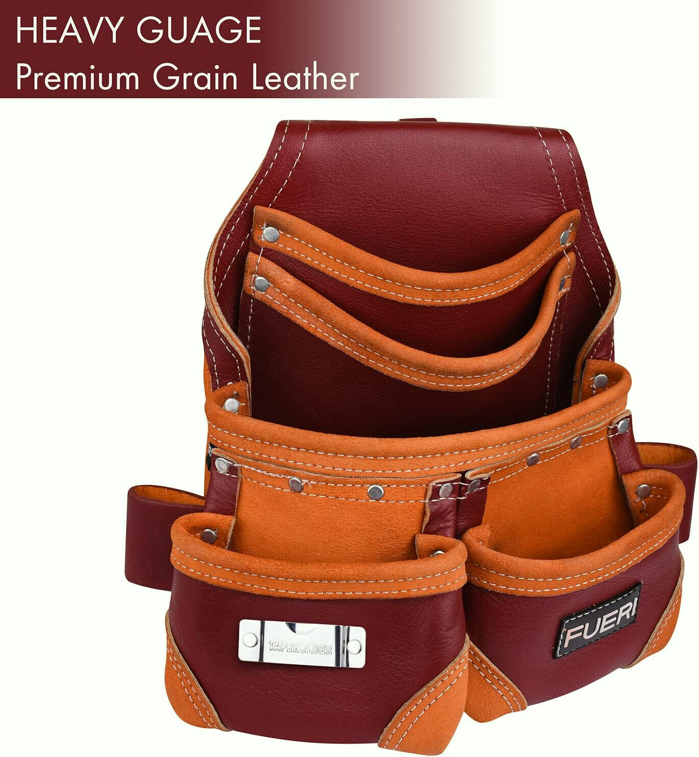 Leather Tool Pouch for Carpenters 5 Pocket Framer Belt Bag Lineman Electrician