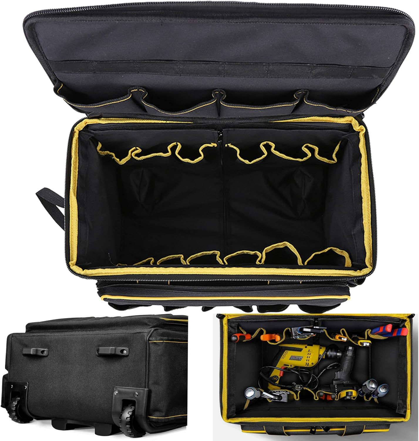 Heavy-Duty Waterproof Rolling Tool Bag with Double Wheels & Multiple Pockets