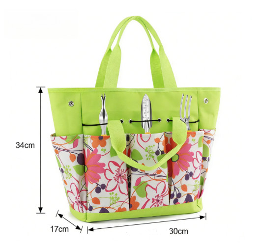 Flower Print Multi Pocket Garden Tool Storage Bag 600D Oxford Cloth 34x17x30cm