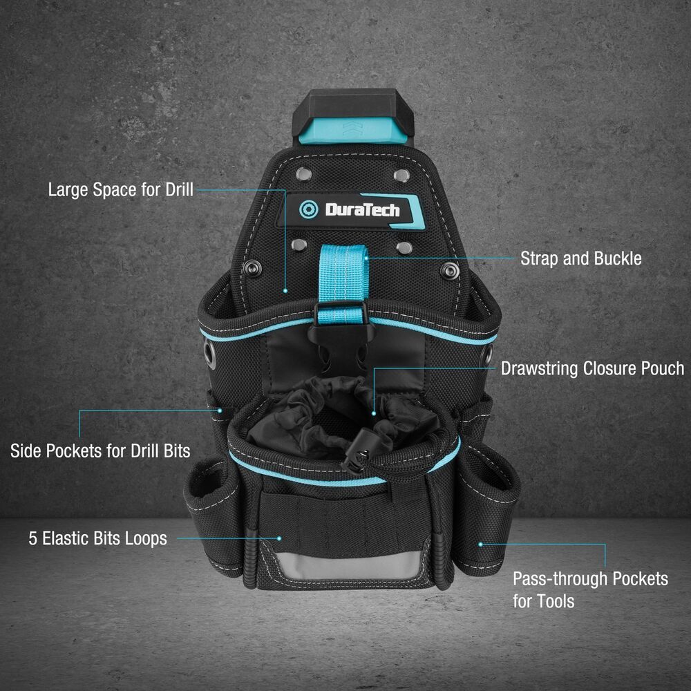 DuraTech Large Drill Driver Holster Drill Holder w/Side Bit Pockets Holder Strap