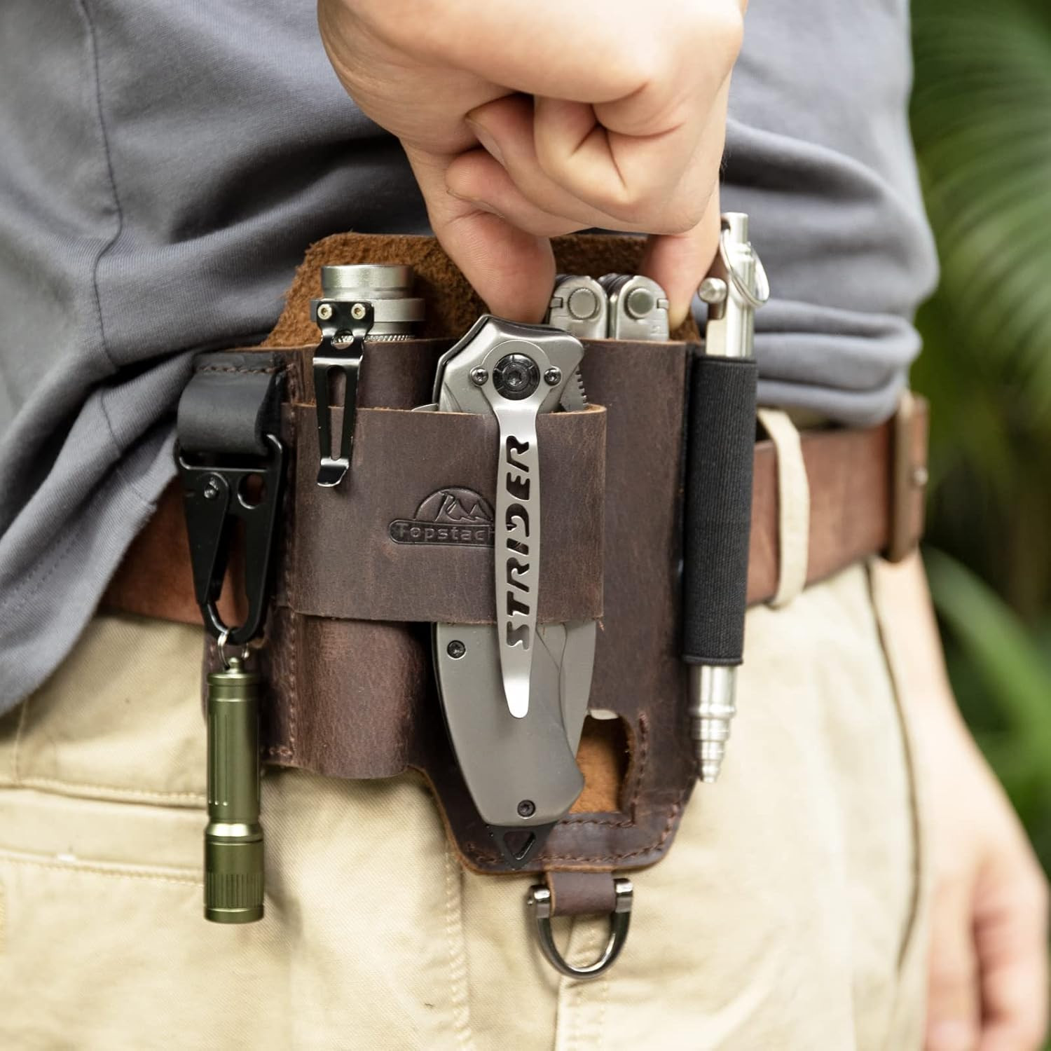 Leather Tool Belt Pouch Pockets Storage for Work Tools Electrician Multitool