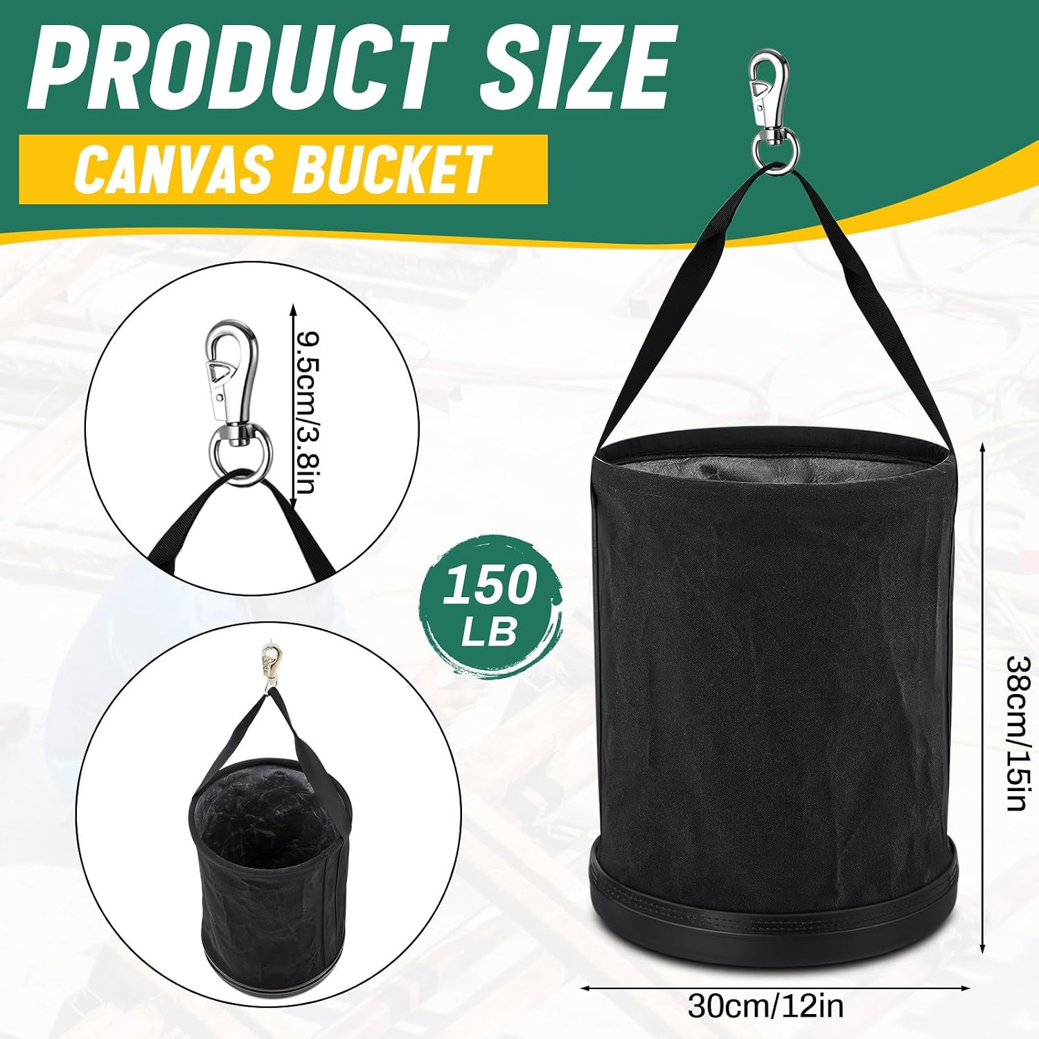 2 Pack Canvas Bucket 15″ X 12″ Heavy Duty Lineman Tool Bag with Plastic Bottom &