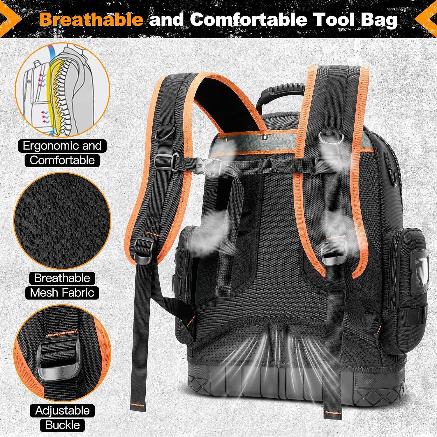 Comfort-Focused Heavy-Duty Tool Backpack with Ergonomic Design & Security Lock