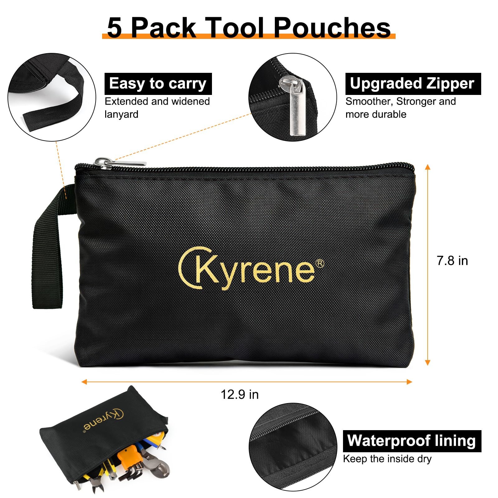 5 PCS Tool Pouches Zipper Utility Multipurpose Storage Organizer Bag DIY