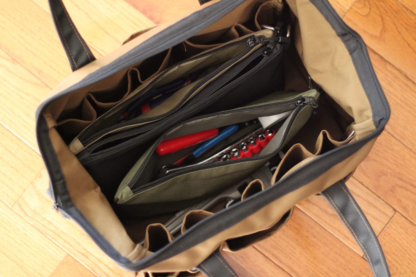 COREFLEX 2 Pack Premium Tool Pouch Zipper Bag 12X7X2, 2 Pack, Grey, Black