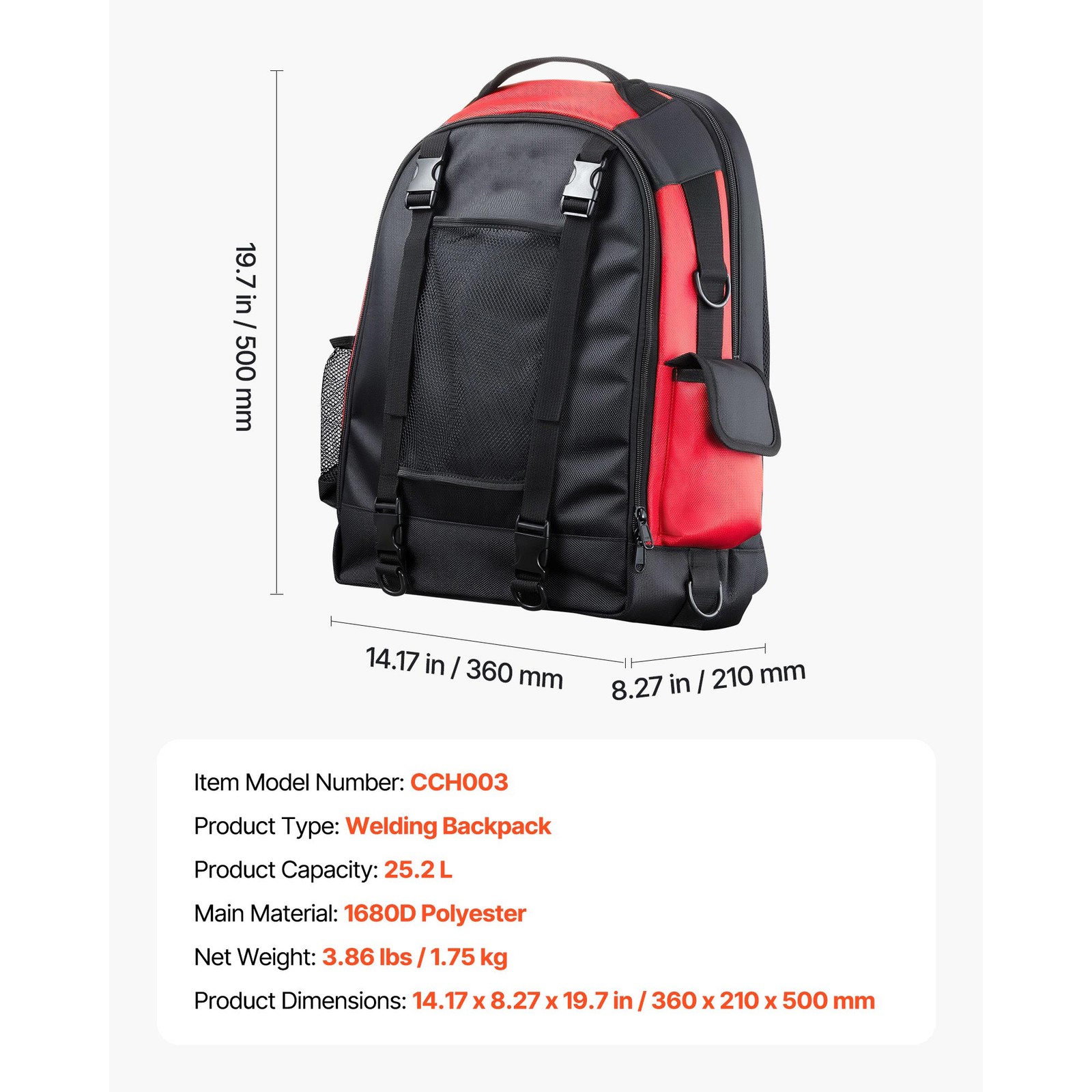 25.2L Welding Backpack 1680D Polyester Welder Backpack for Tool and Helmet