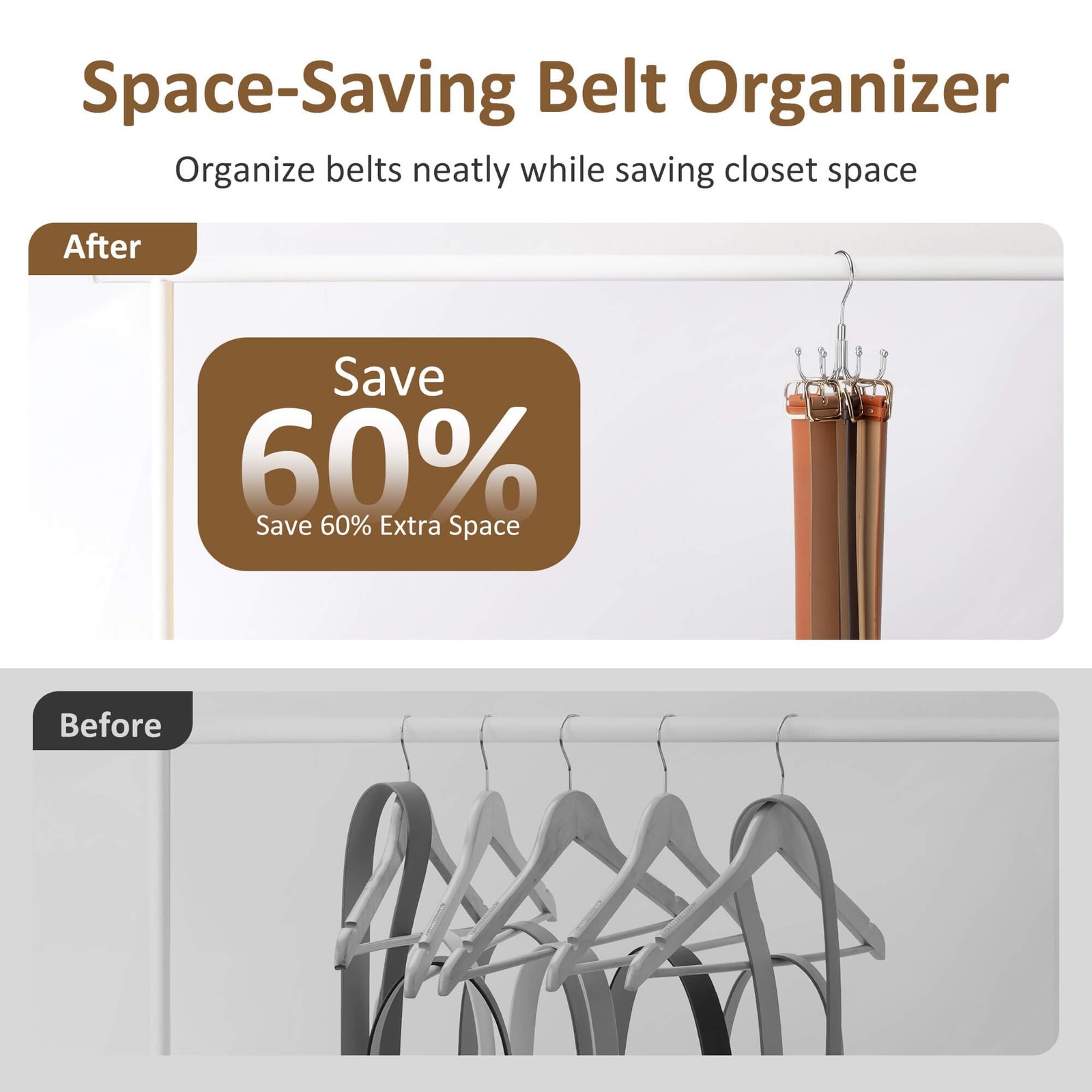 ZEDODIER Belt Organizer for Closet, 1 Pack–Round Hook Hanger, Silver