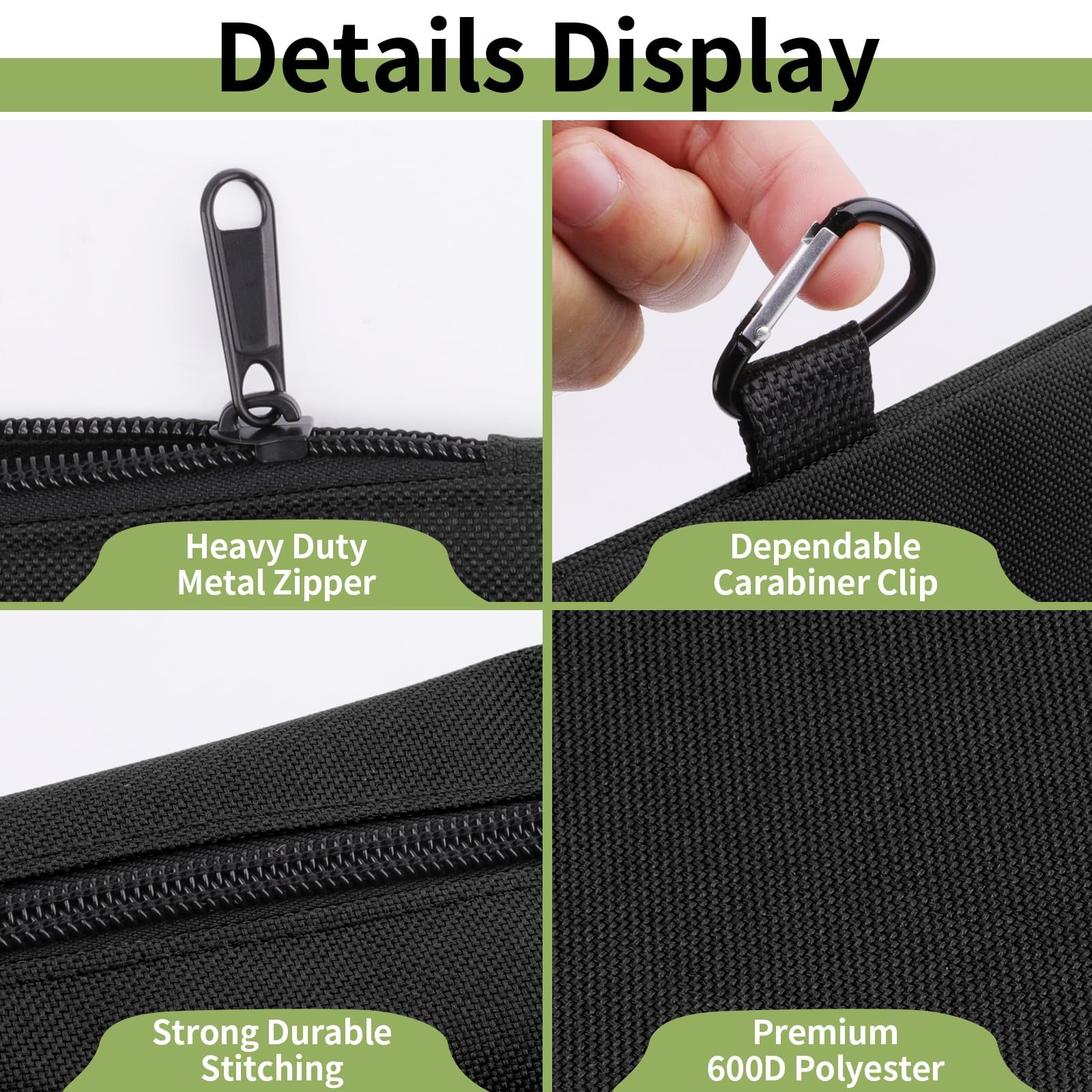 3 Pcs Zipper Tool Pouches, 12 Inch Flat Bottom Utility Bags with Carabiners