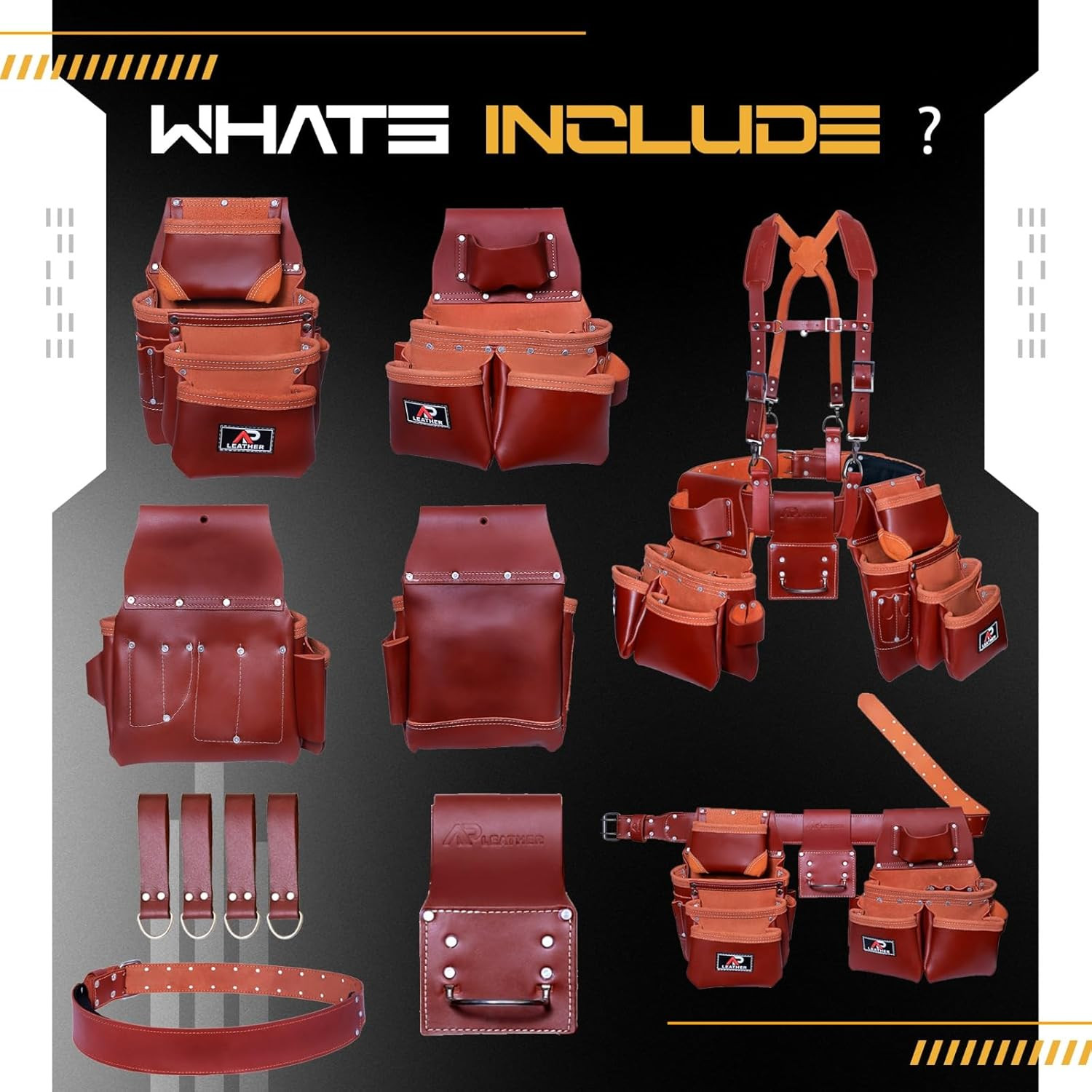 Premium Maroon Full Grain Leather Tool Belt with Comfort Suspenders