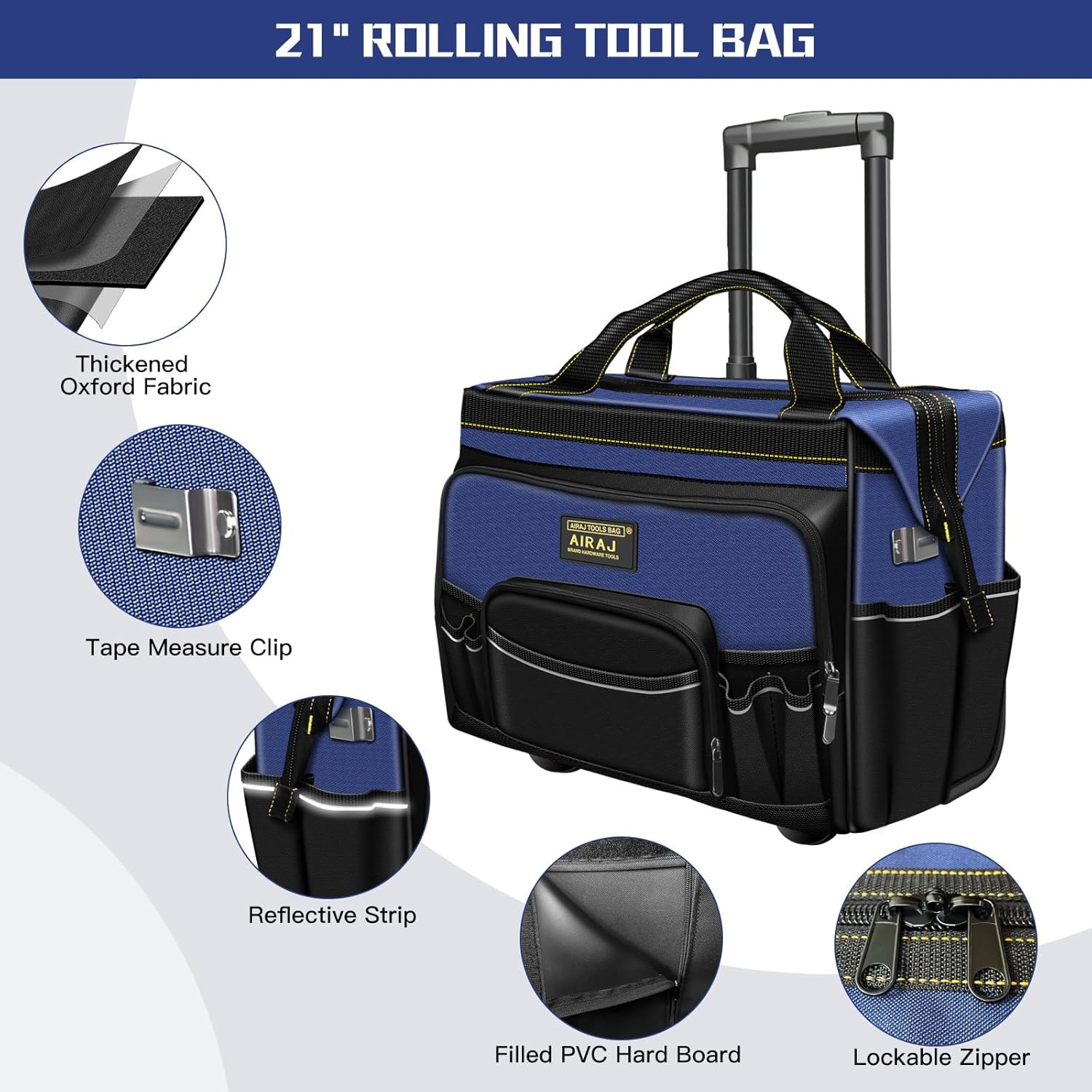 21″ Rolling Tool Bag with Wheels & 18″ Tool Backpack Set | Adjustable Telescopin