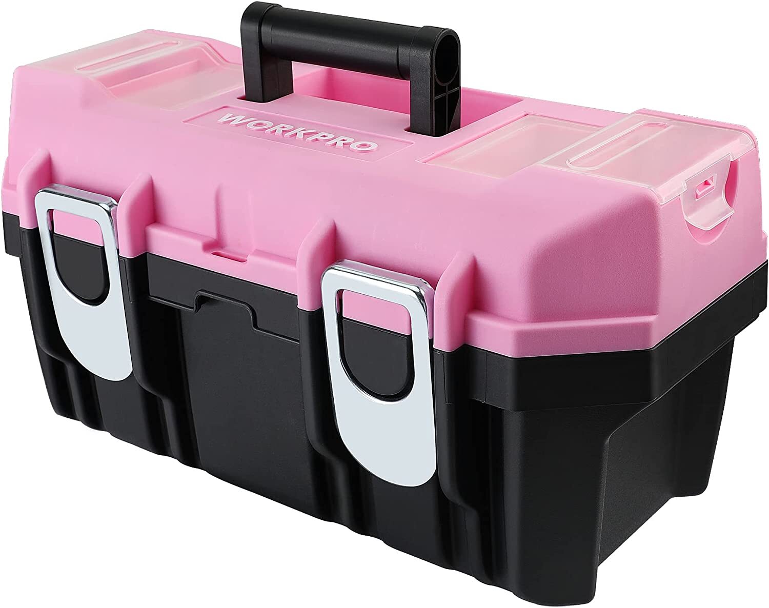 WORKPRO 16-inch Tool Box, Pink Plastic with Metal Latch and Removable Tray