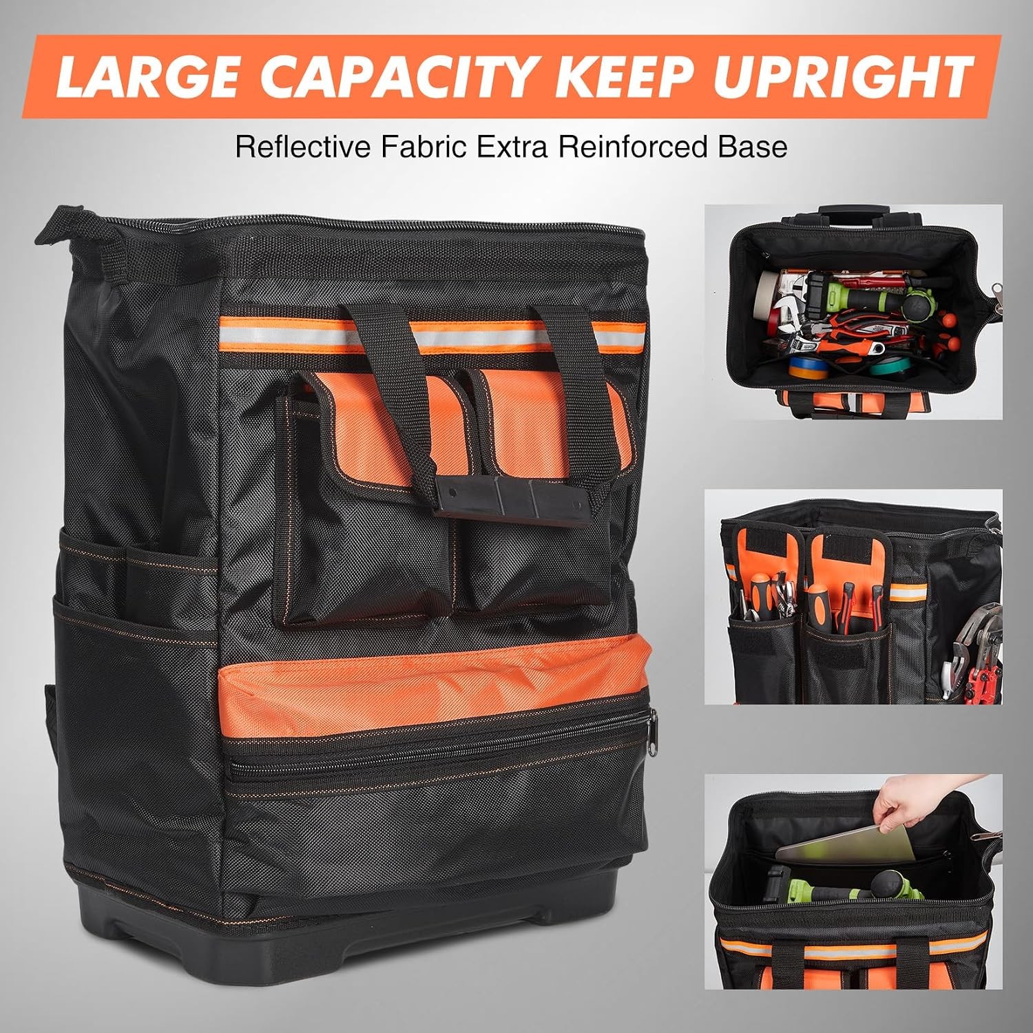 Heavy Duty Contractor Tool Backpack 17in Waterproof Oxford Bag Reinforced Base