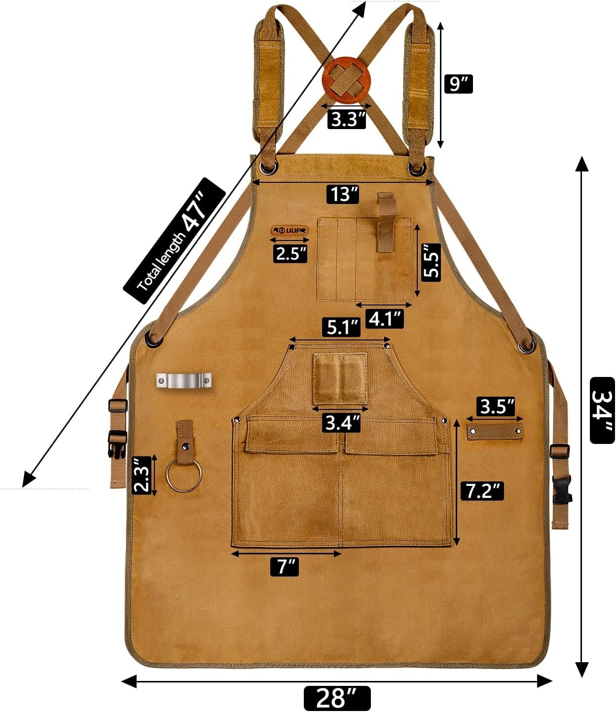 9-Pocket 20oz Canvas Woodworking Work Apron Adjustable S-3XL Khaki
