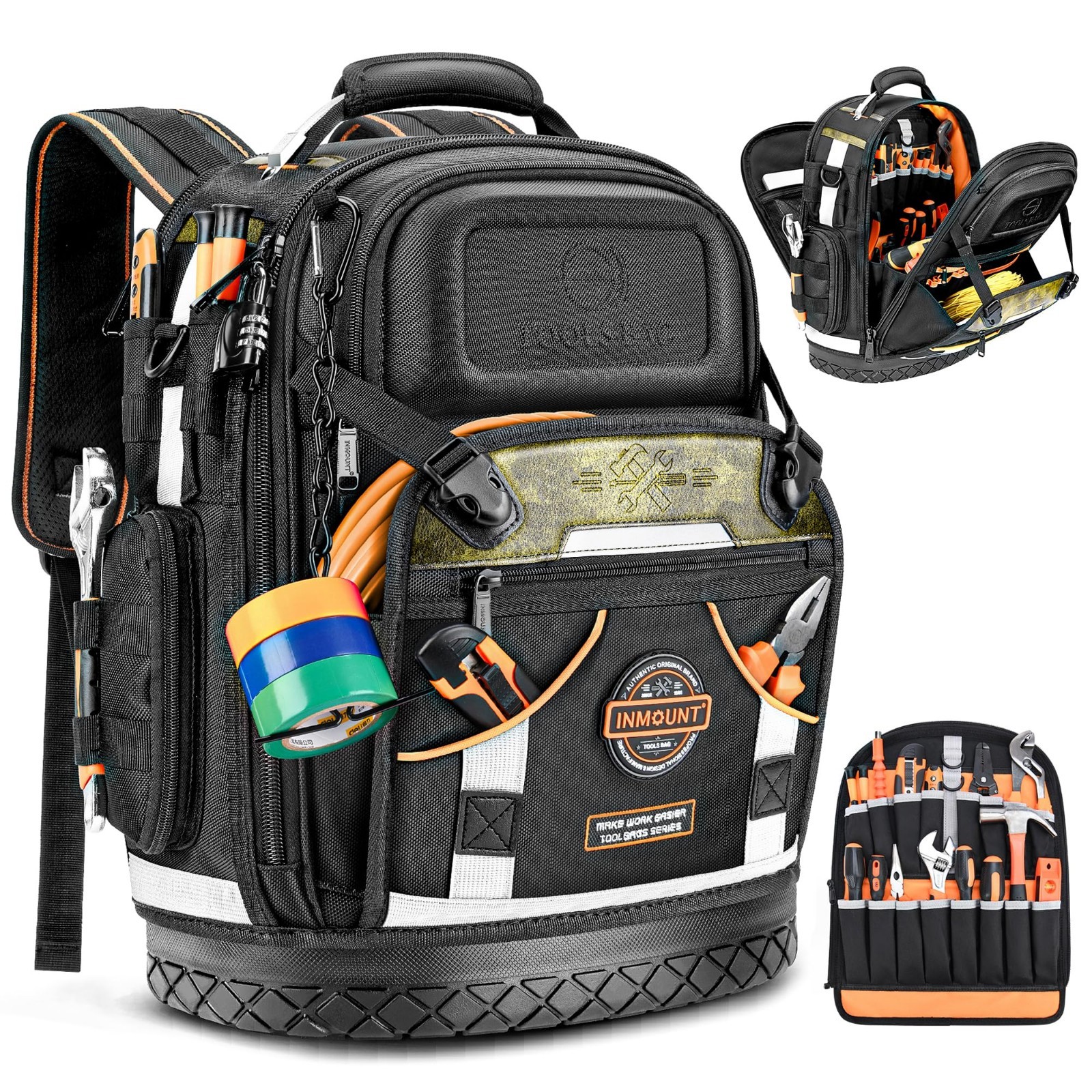 Heavy Duty Tool Backpack for Men, Durable 1680D Organizer with Molded Base & Loc
