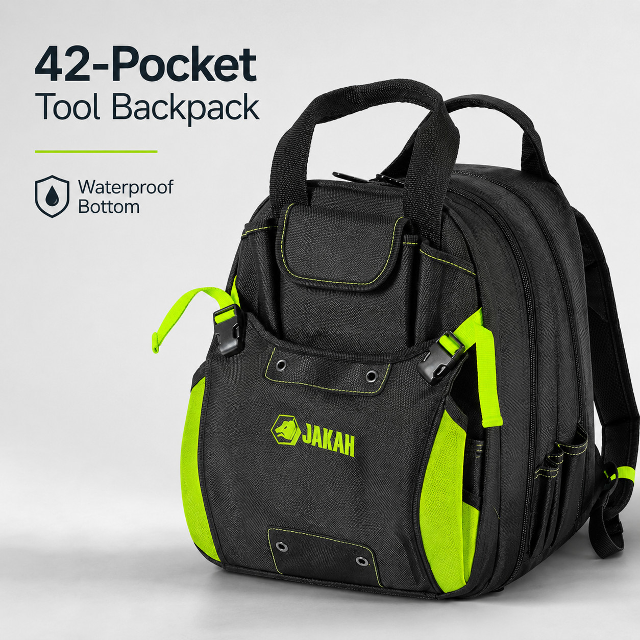 42 Pocket Tool Backpack Waterproof Bottom Electrician Organizer Bag Green
