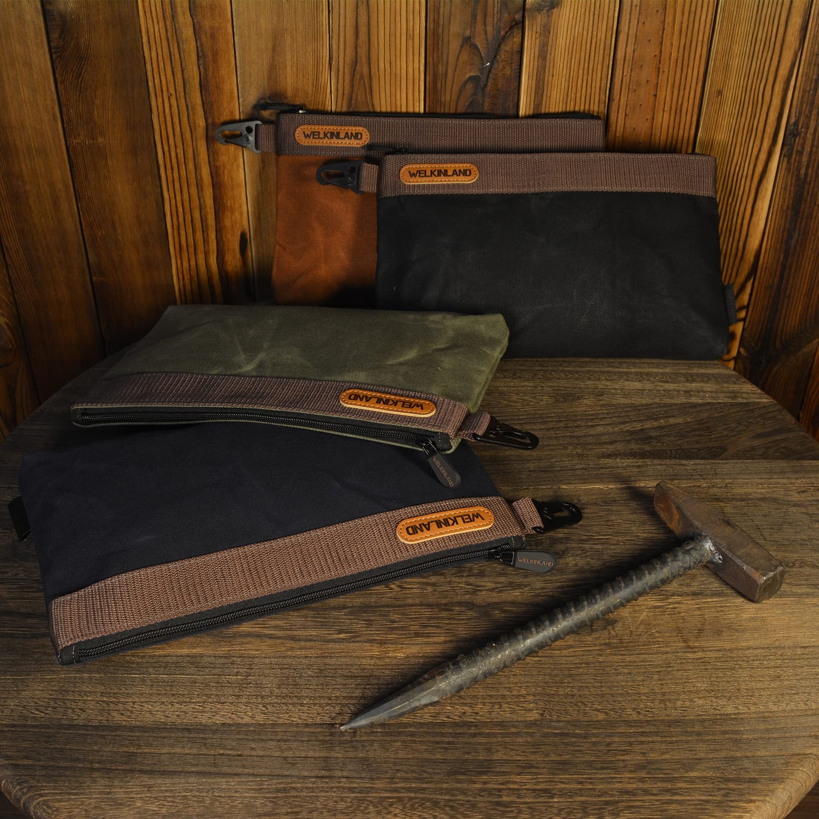 WELKINLAND Heavy-Duty Canvas Tool Pouch – 4PCS, 12″ Waxed Canvas Zipper Tool …