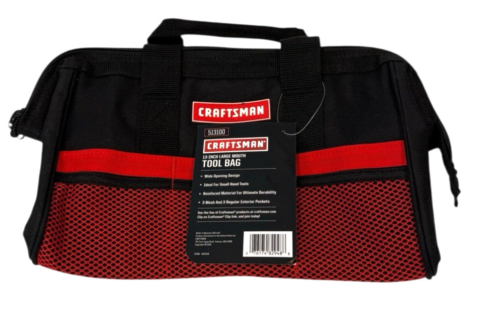 Craftsman 13 in. W X 9.75 in. H Wide Mouth Tool Bag 6 pocket Black/Red NEW
