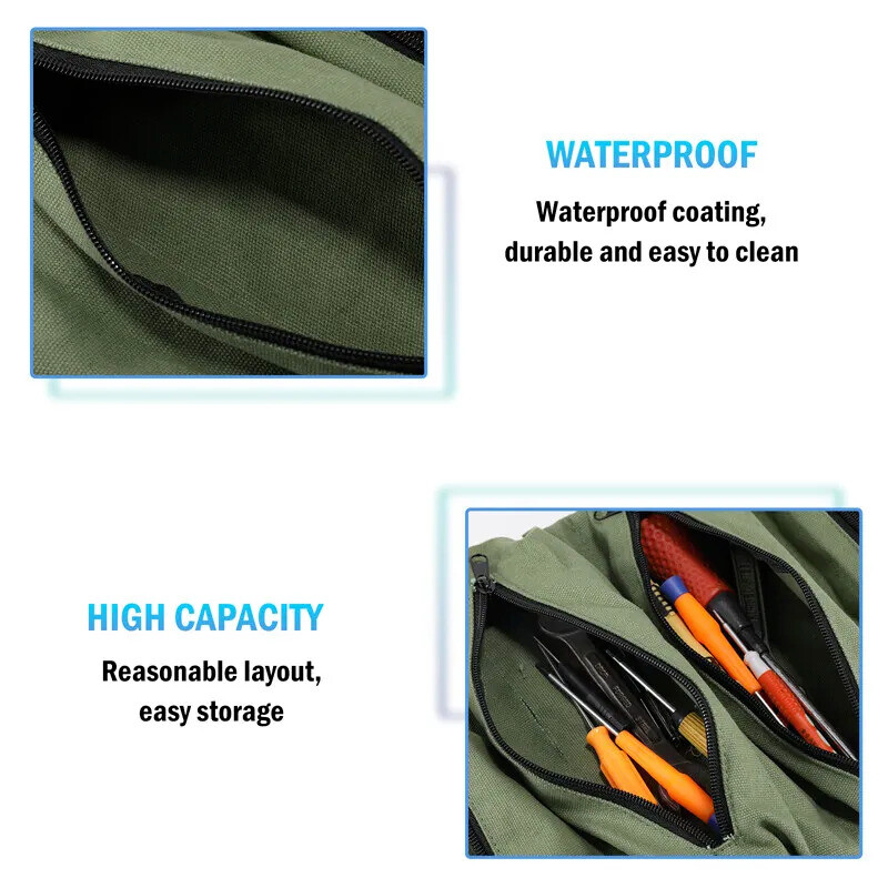 Multi-Purpose Tool Roll Up Bag 5 Pocket Wrench Pouch Canvas Hanging Organizer US