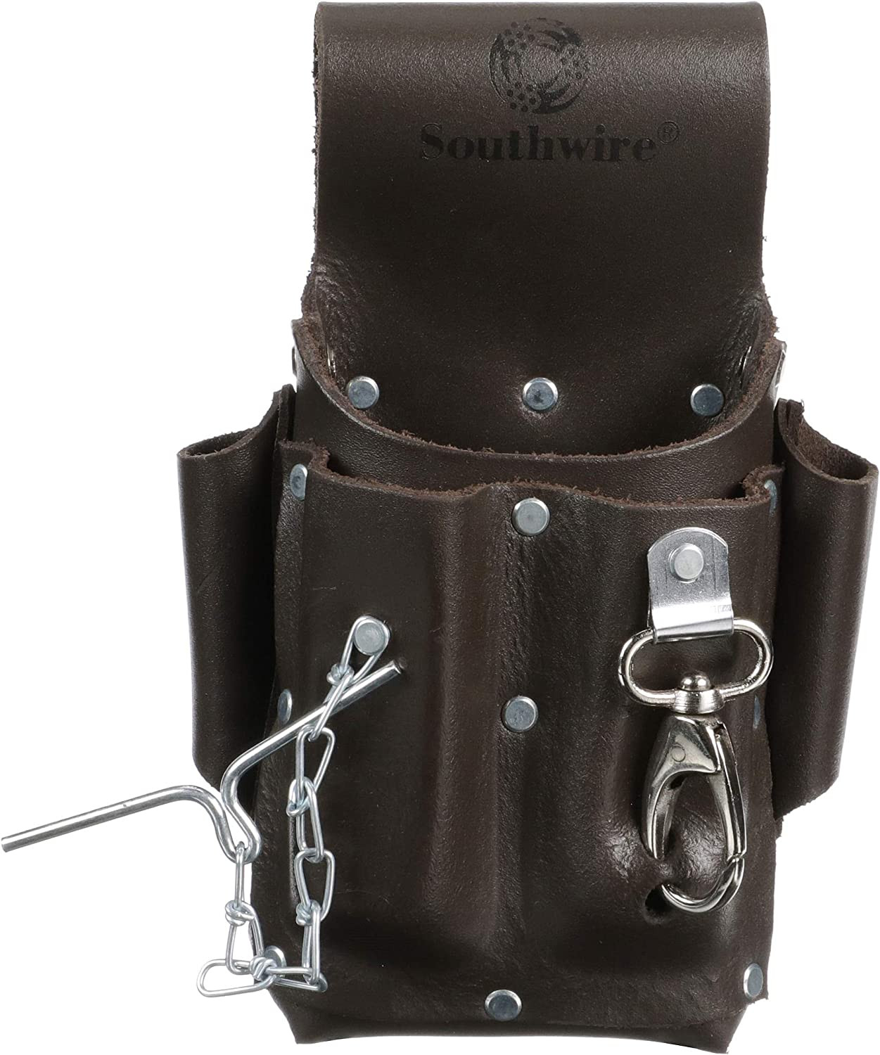 Southwire POUCH4 Leather Tool Pouch; 5 Pocket Pouch with Electrical Tape Chain;