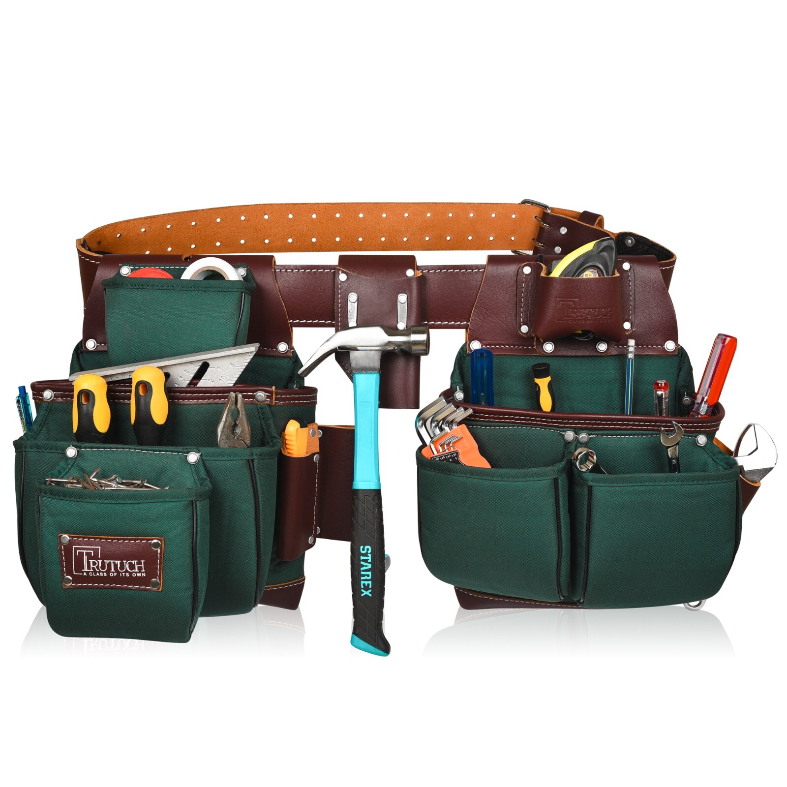 Trutuch Green Nylon & Leather Tool Belt with Nylon Work Suspender | Tool Belts