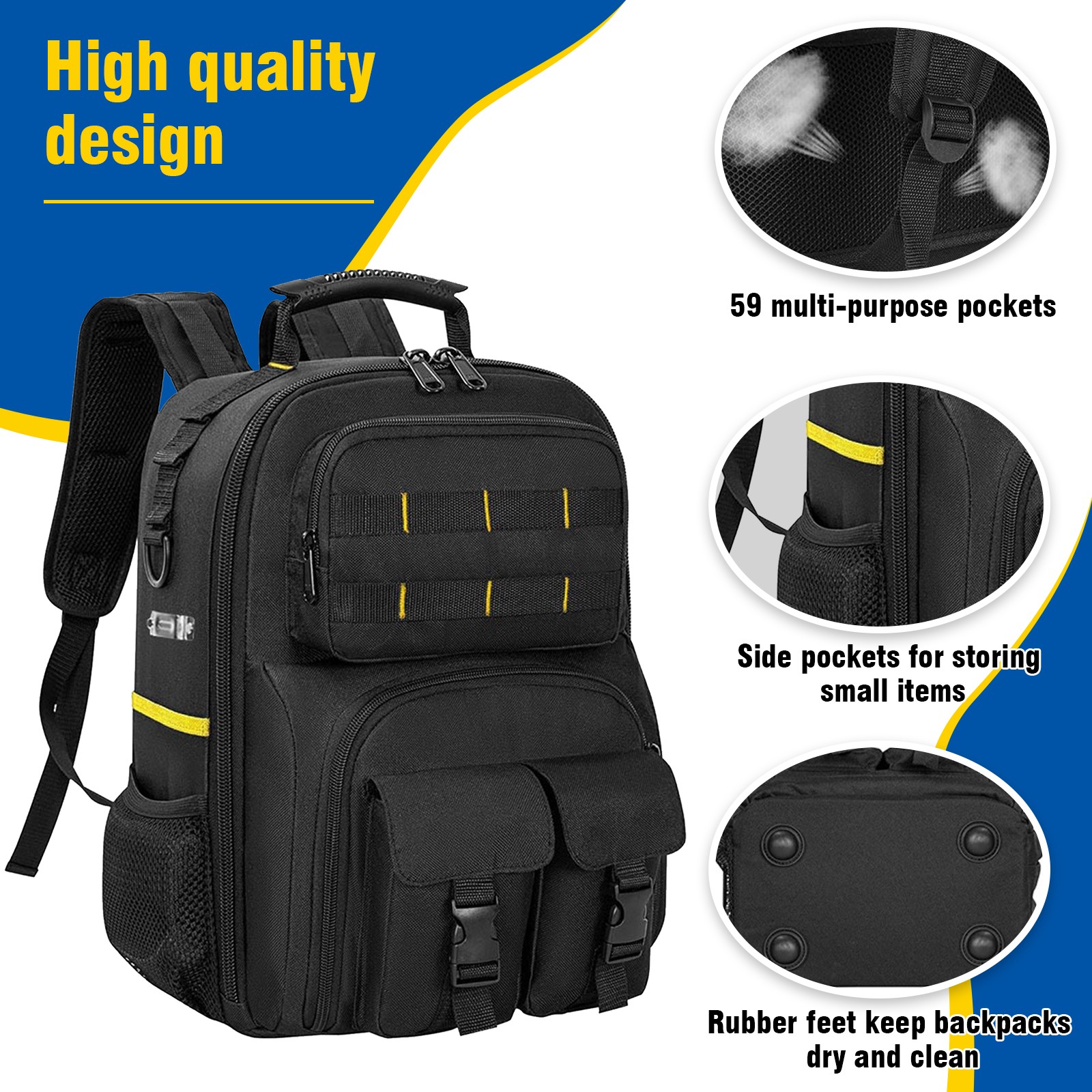 Heavy Duty Tool Backpack for Men Electrician HVAC Construction Bag w/ 59 Pockets