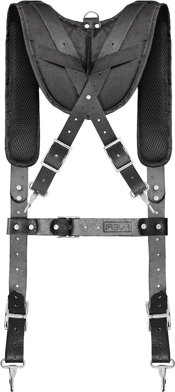 Leather Tool Belt With Suspenders Adjustable Padded Carpenter Tool Pouch Bag