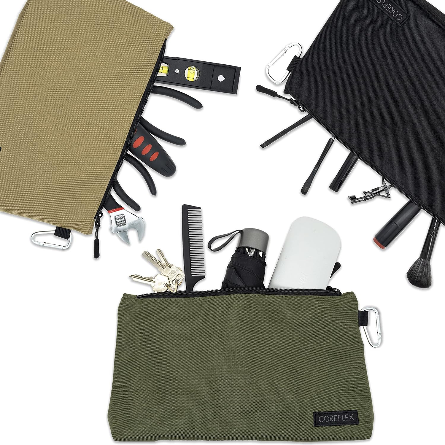 3 Pack Premium Canvas Tool Pouch Zipper Bag Heavy Duty Flat Bottom Small Storage