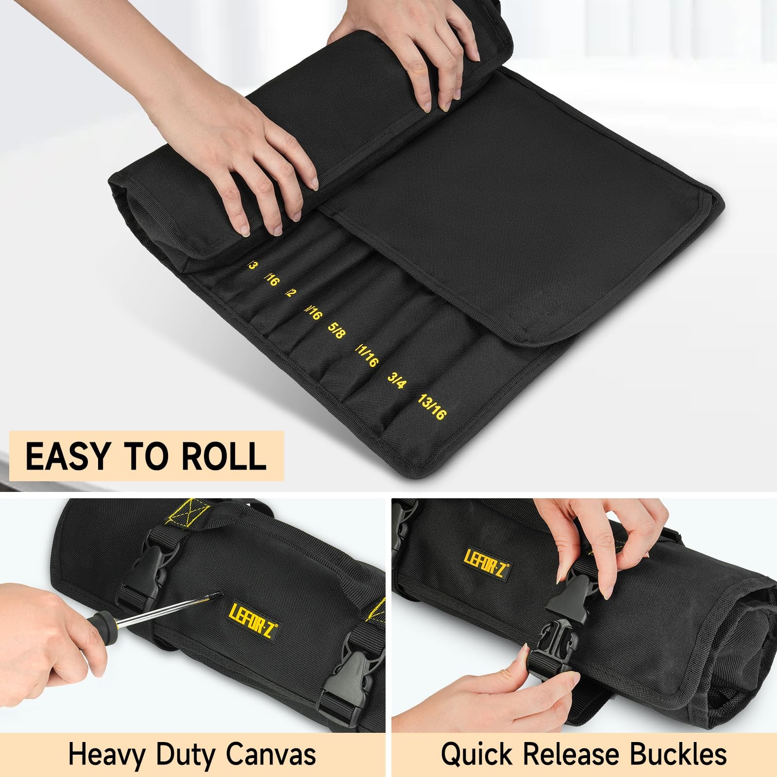 23+1 Pockets Wrench Roll Organizer Wrench Roll Up Pouch Heavy Duty Tool Roll for