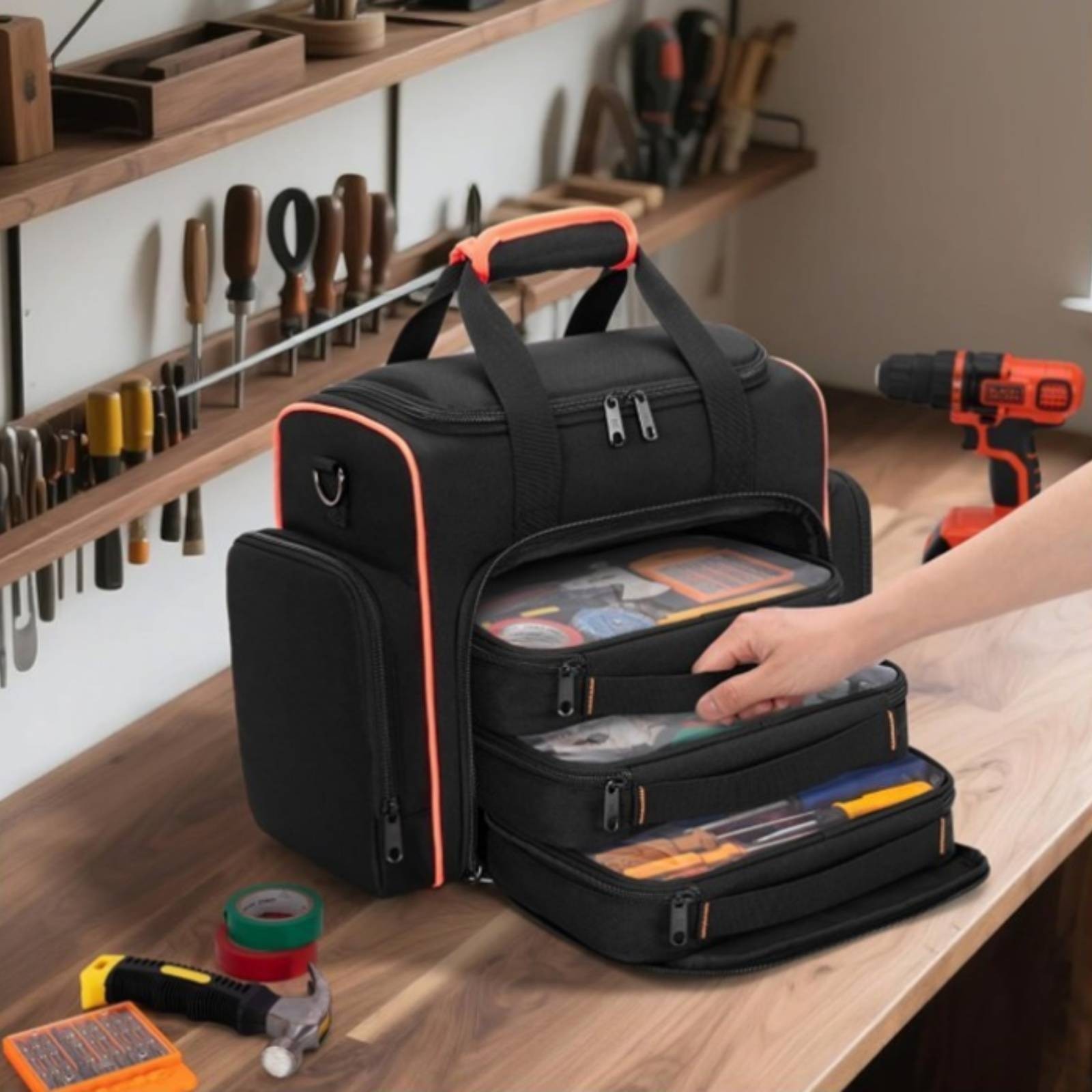 Electrician Tool Bag Multiple Pockets for Worksite, Electricians