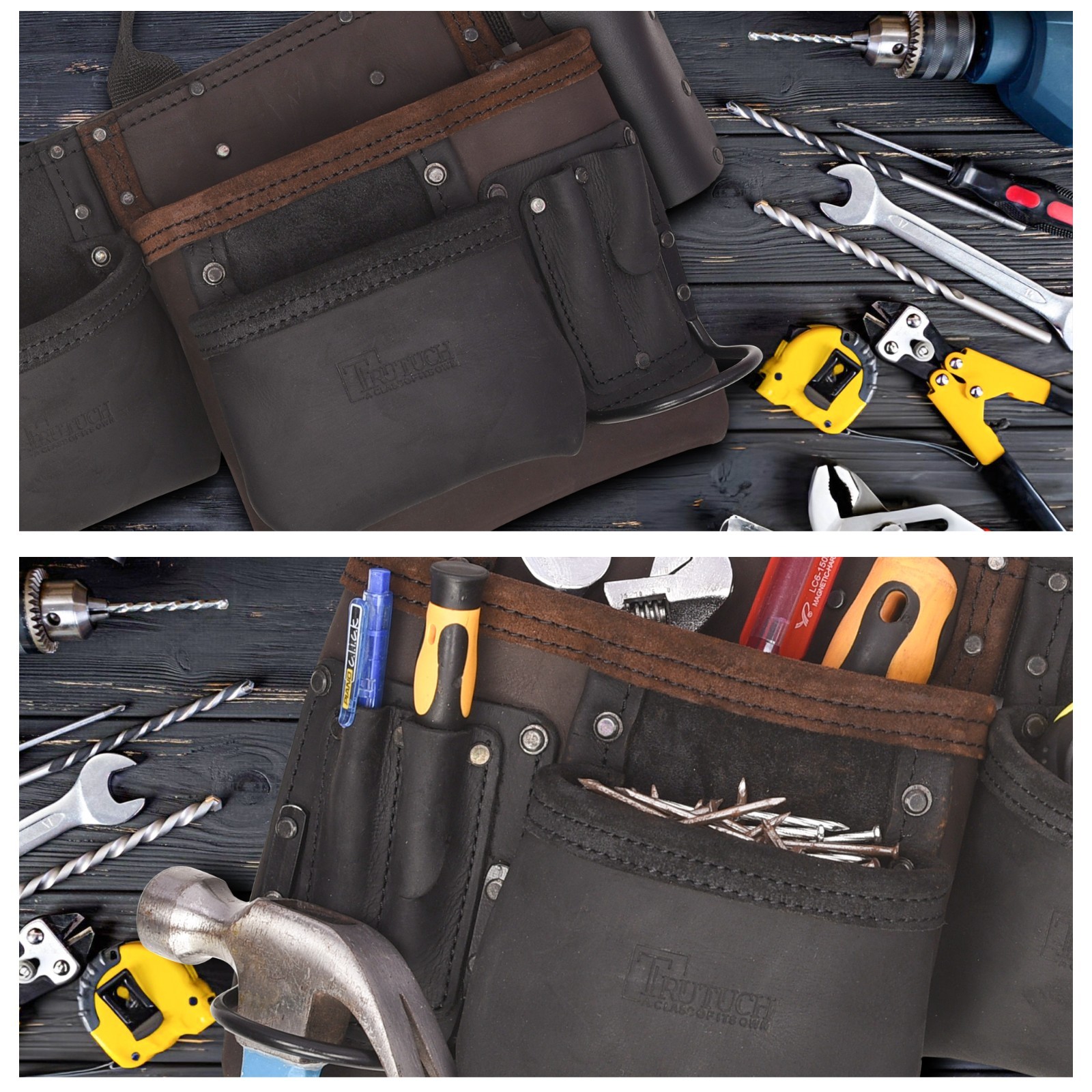 Trutuch Brown Combine Leather Tool Belt | Drywall Tool Belt | Construction