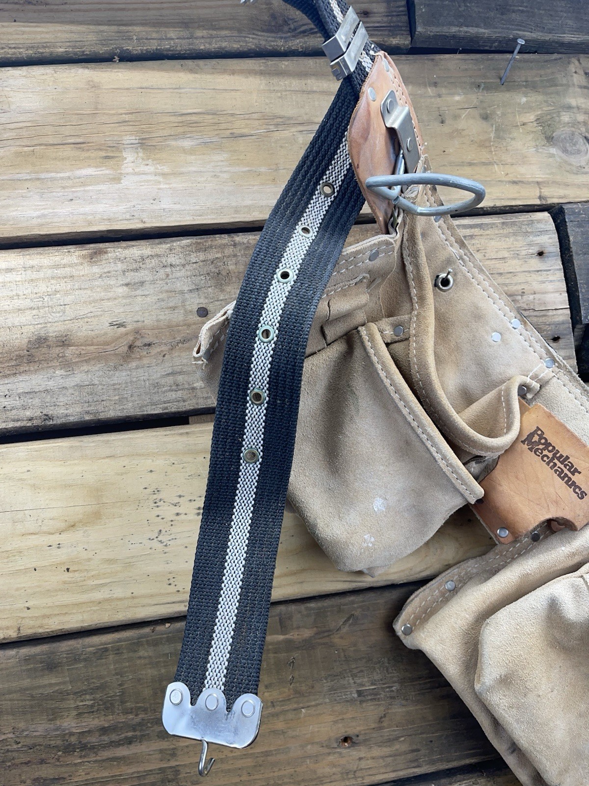Popular Mechanics Leather Tool Belt Tan Light Brown Adjustable Pockets Loops