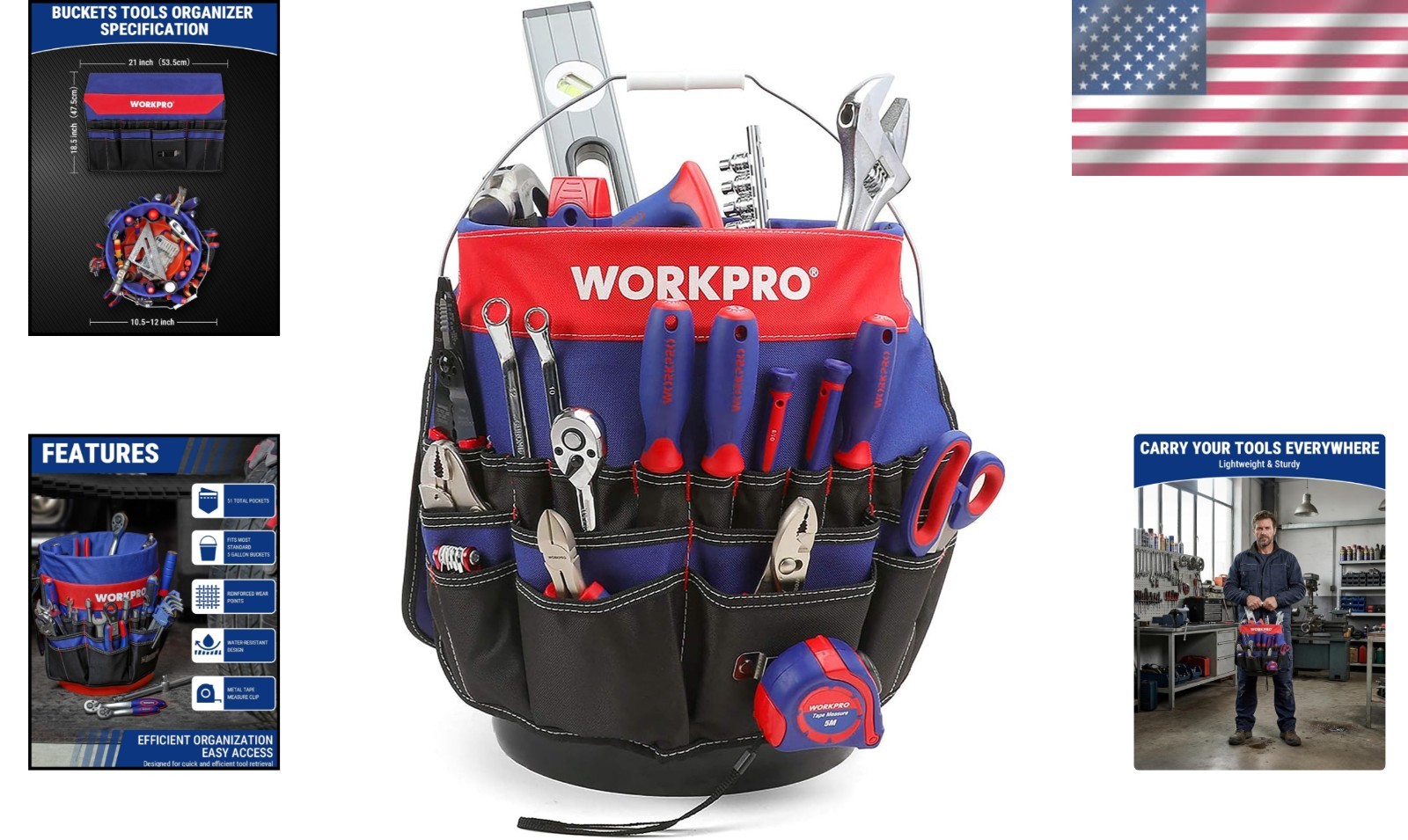Waterproof 51 Pocket Tool Organizer for 3.5-5 Gallon Buckets | Compact Design