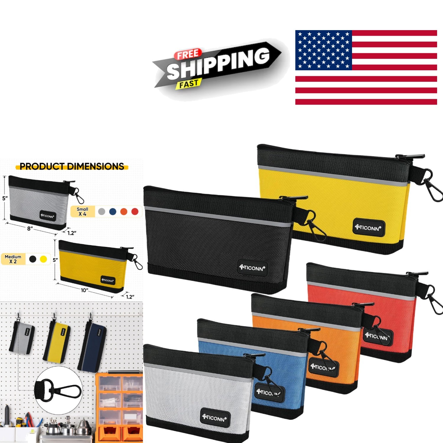 Tool Pouches with Zipper 1680D Oxford Waterproof Utility Bag 6 Pack Combo