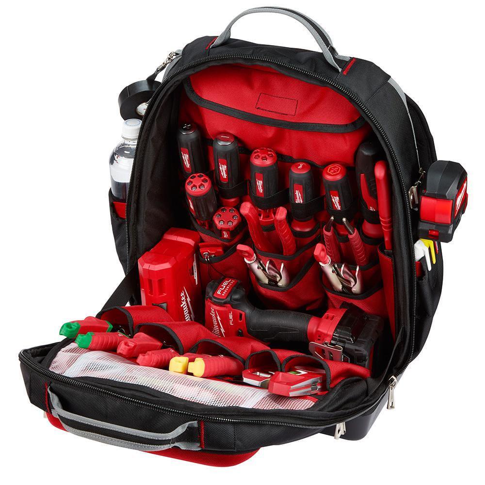 Jobsite Tool Backpack 48 Pockets Hard Molded Base with 6 Piece Screwdriver Set