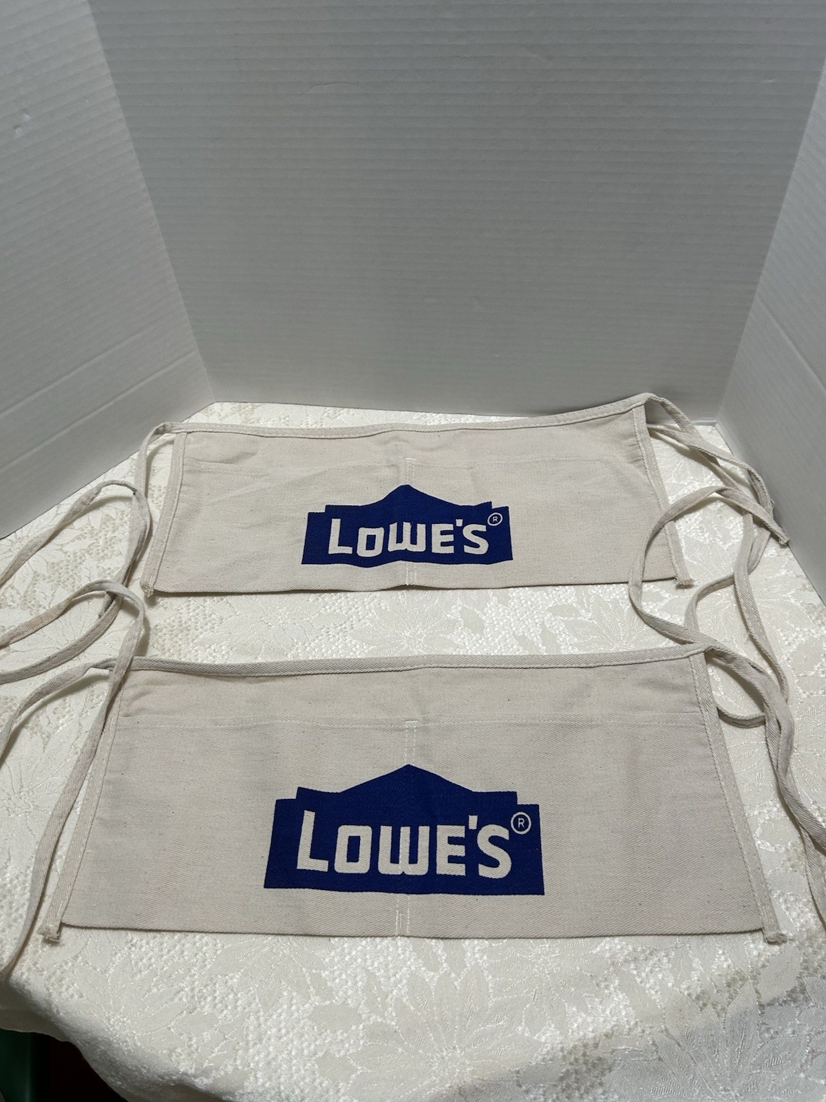 Lot of 2 Lowe’s Cloth Waist Apron Nail/Tool Bag 2 Pouch Cotton Beige Canvas