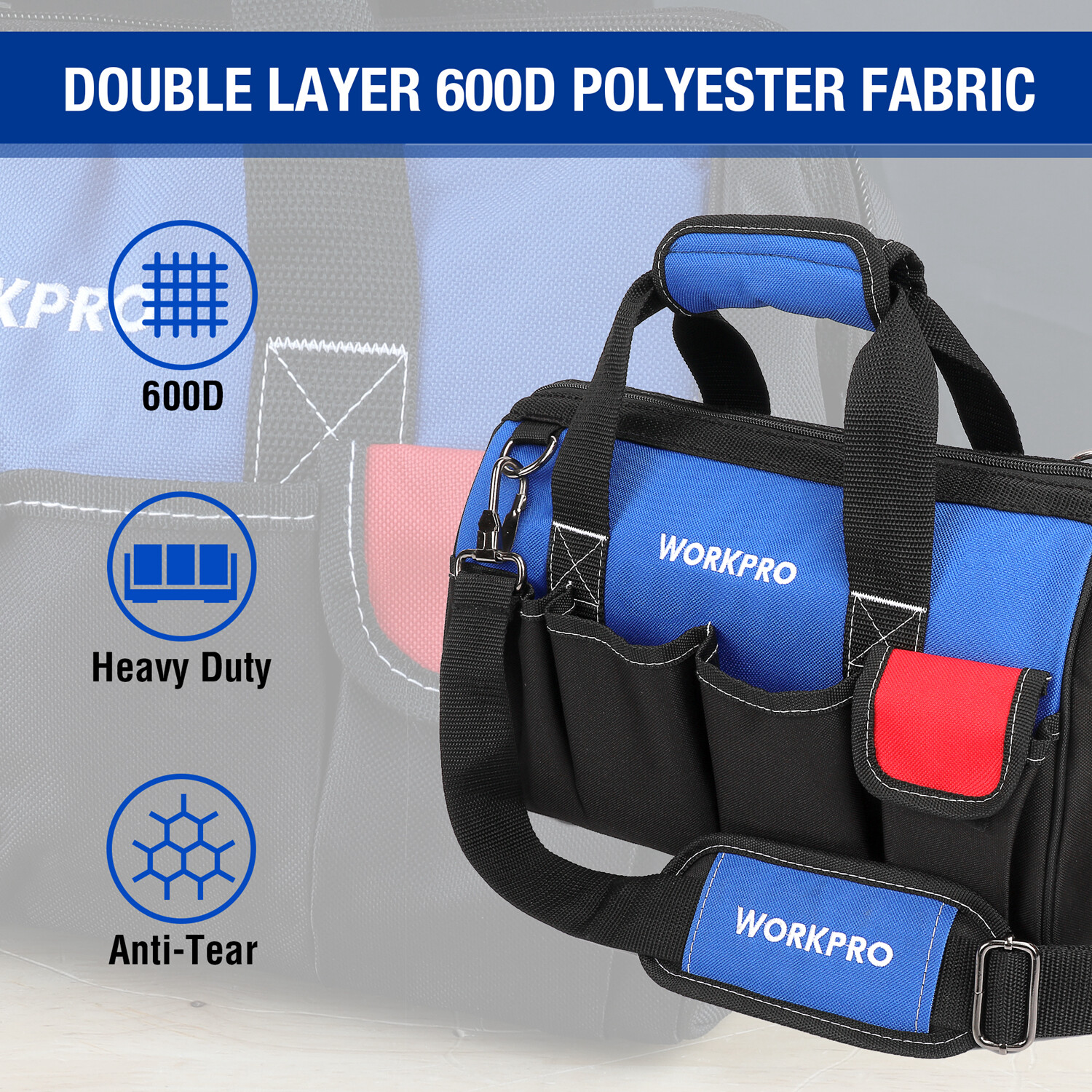 WORKPRO 14″ Tool Bag Multi-pocket Tool Organizer with Adjustable Shoulder Strap