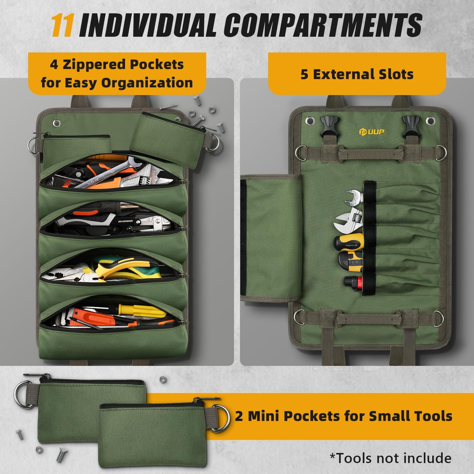 Tool Bag Roll Up, UUP Heavvy Duty Portable Soft Storage, Medium, Green