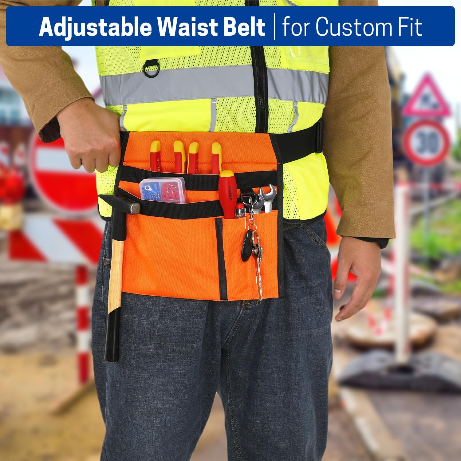 5Pocket Tool Belt Pouch Single Side Loop Adjustable Utility Work Handyman