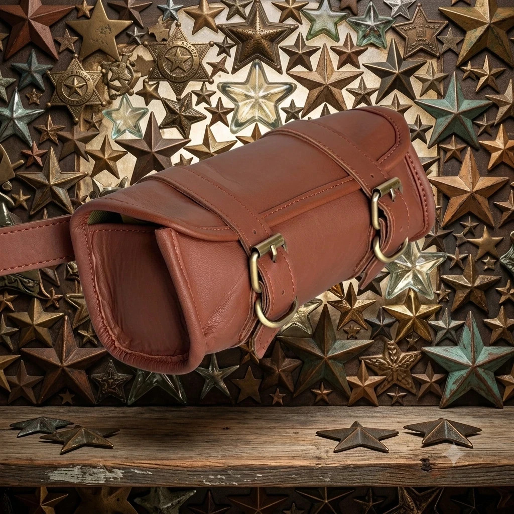 Genuine Minimal leather Motorcycle 2 Strap Buckle Closure Tool Brown Bag…