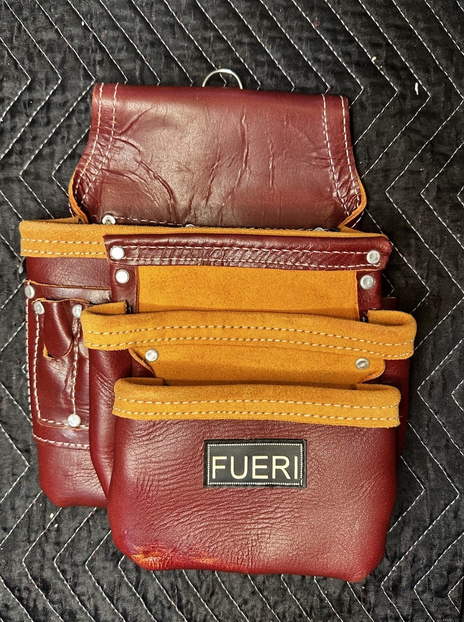 FUERI Leather Tool Belt Pouch Replacement Carpenter Nail Bag Maroon NEW