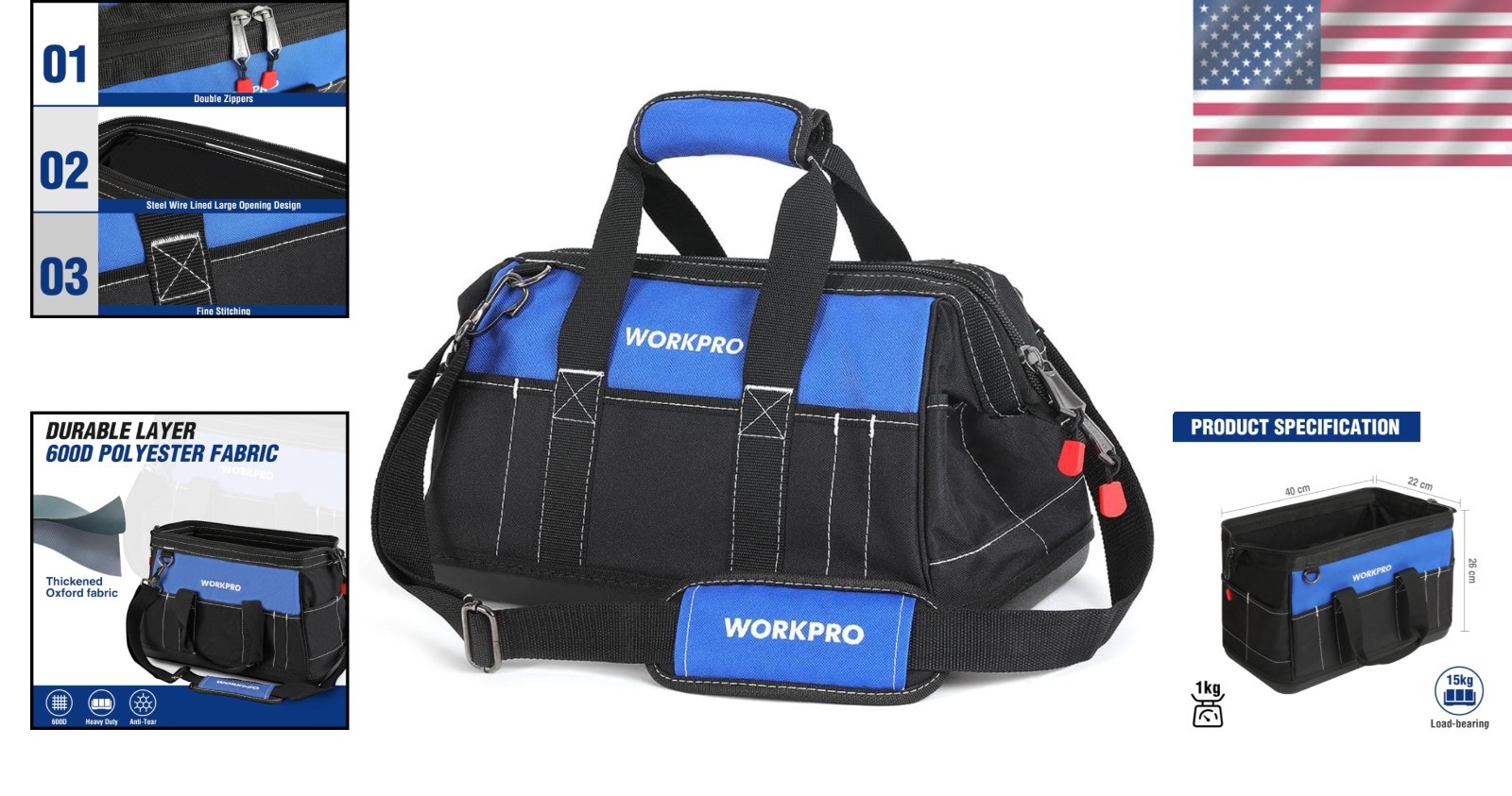 Durable 600D Polyester Tool Bag with Wide Mouth