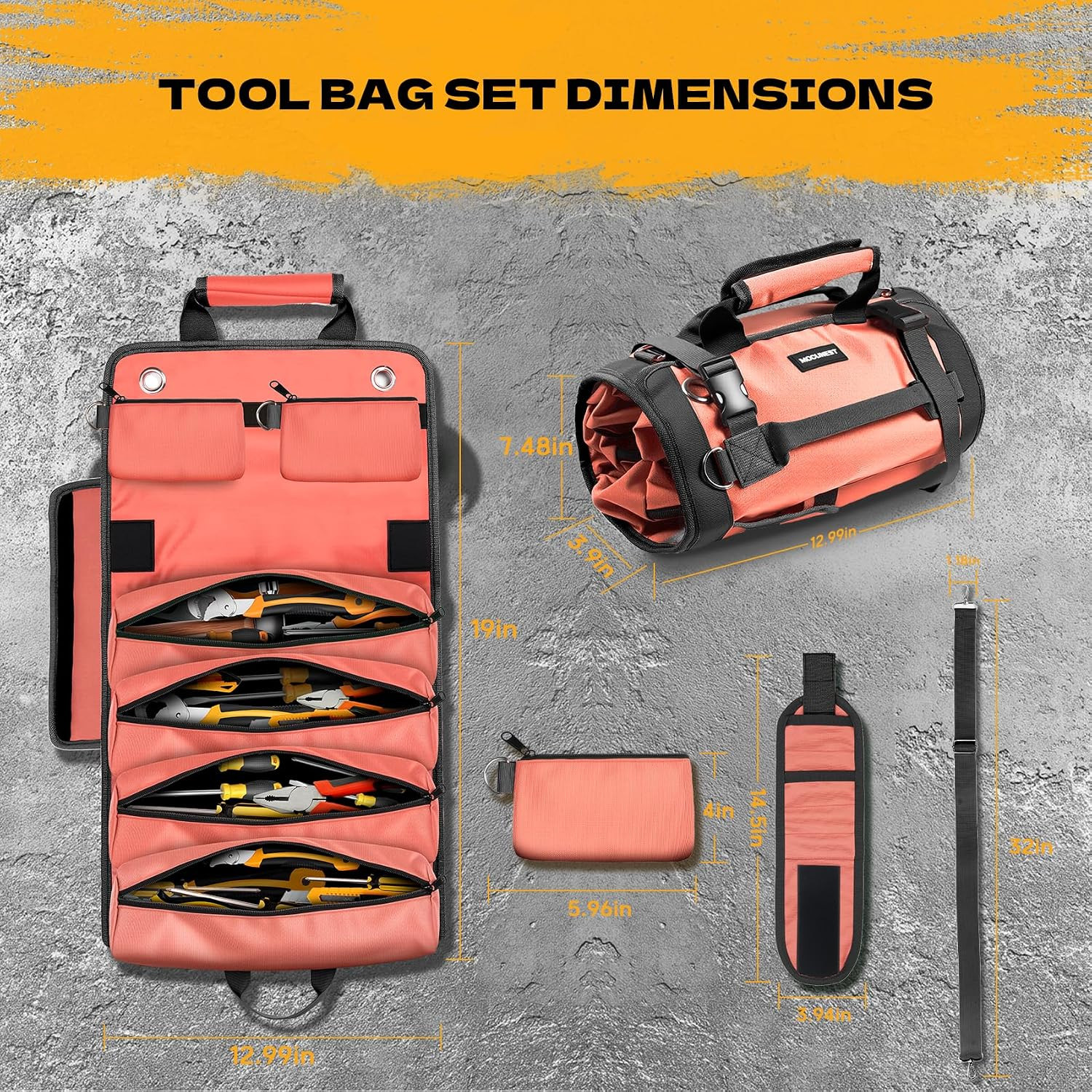 Tool Bag Roll up Large Heavy Duty, Waterproof Oxford Fabric Tool Storage Organiz