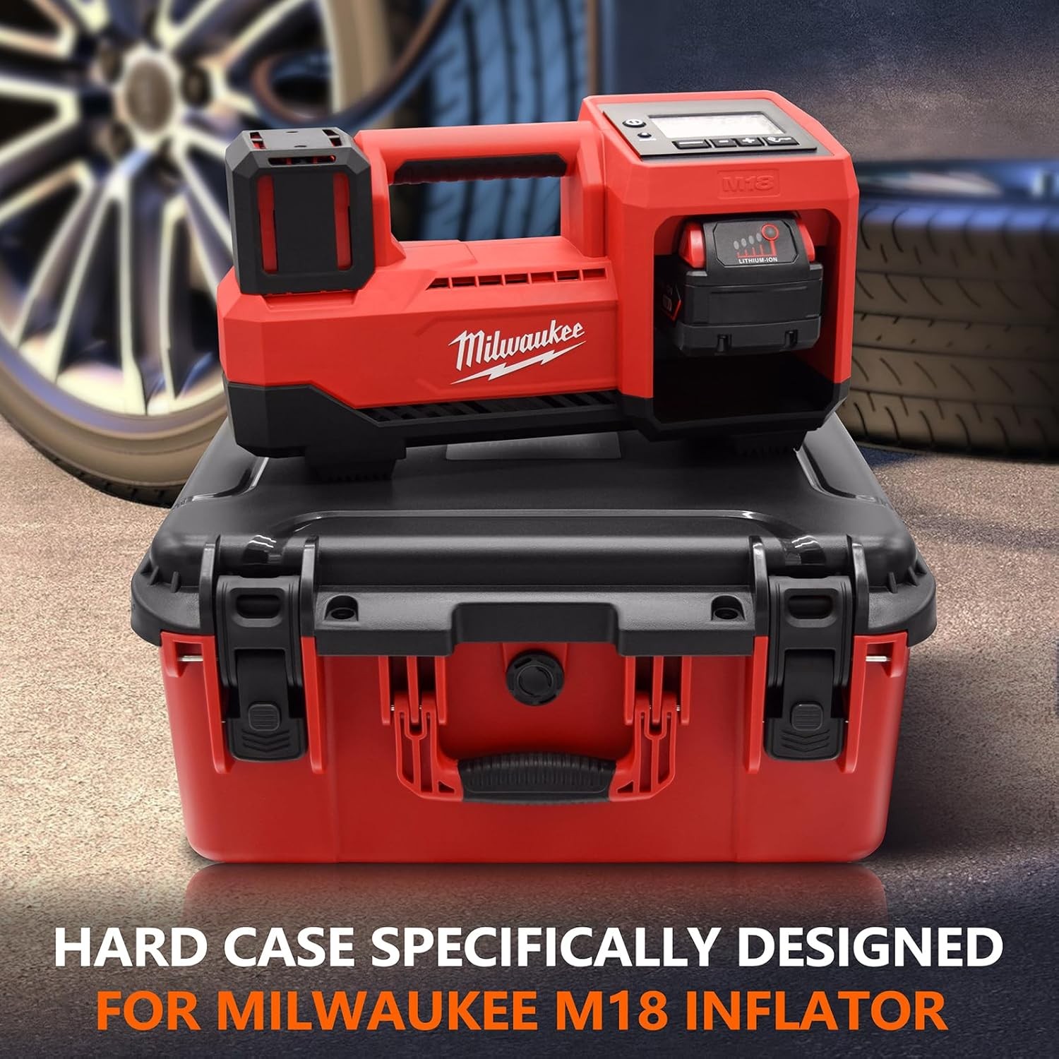 Air Compressor Hard Storage Case for 11 x 5 x 13 inches, Black & Red