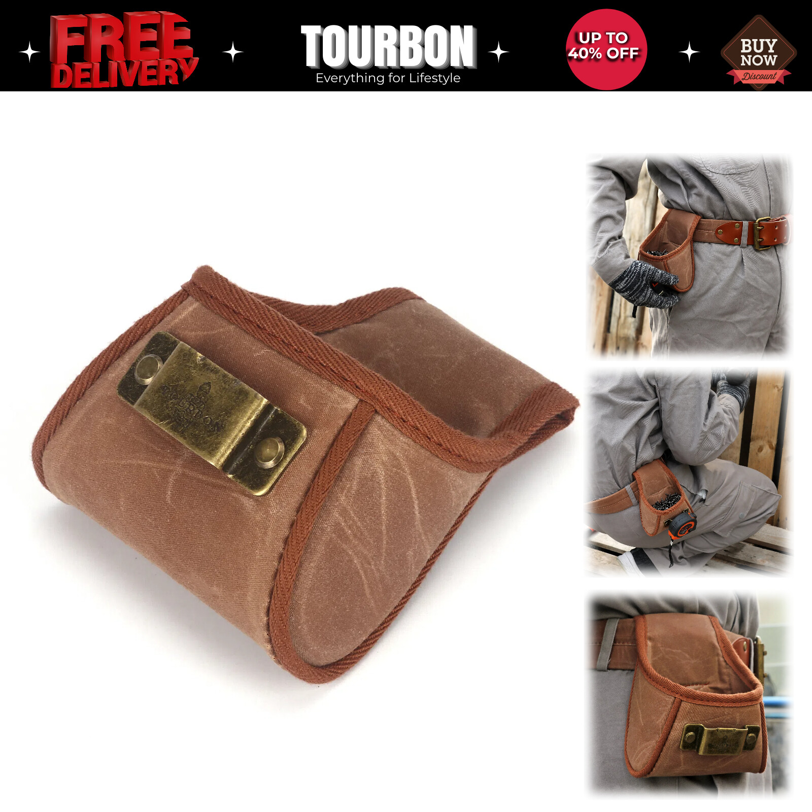 TOURBON Canvas Tool Case Nail Screws Drills Bit Belt Pouch Tape Measuring Hanger