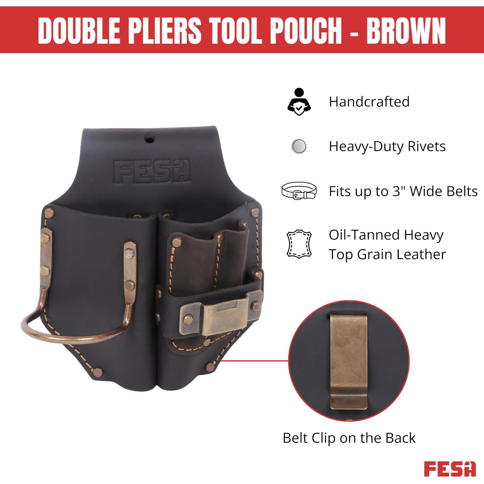 Durable Leather Double Pliers Holster Belt Holder Steel Hammer Tape Clip Pouch