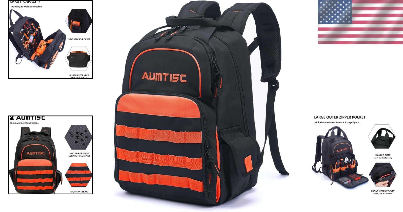 Multi-Use Tool Bag Backpack – 16” for Electrician & Construction Professionals