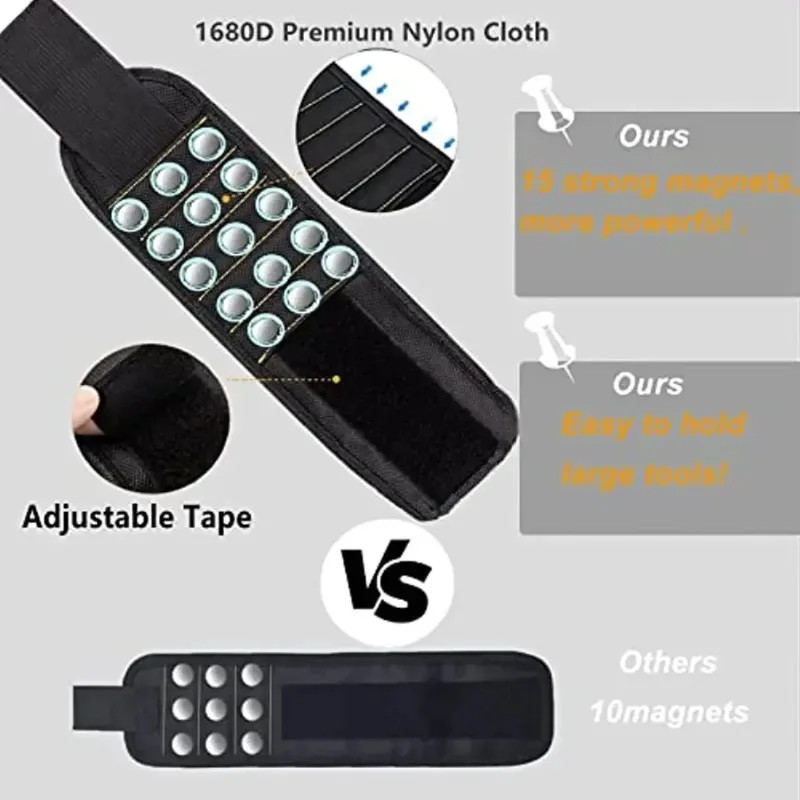 Strong Magnetic Wristband – Holds Screws, Nails & Drill Bits for DIY & Repair