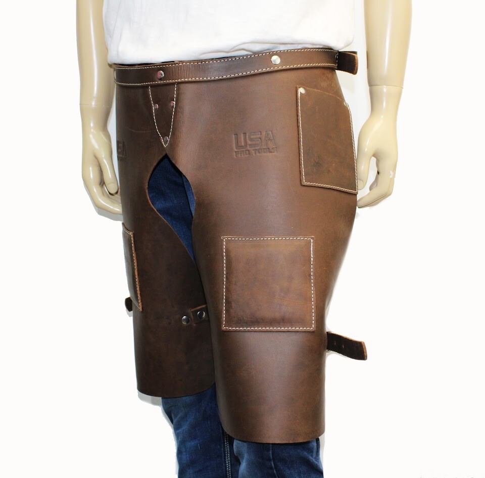 Leather chap for construction. Oil tan color(SST 1244)