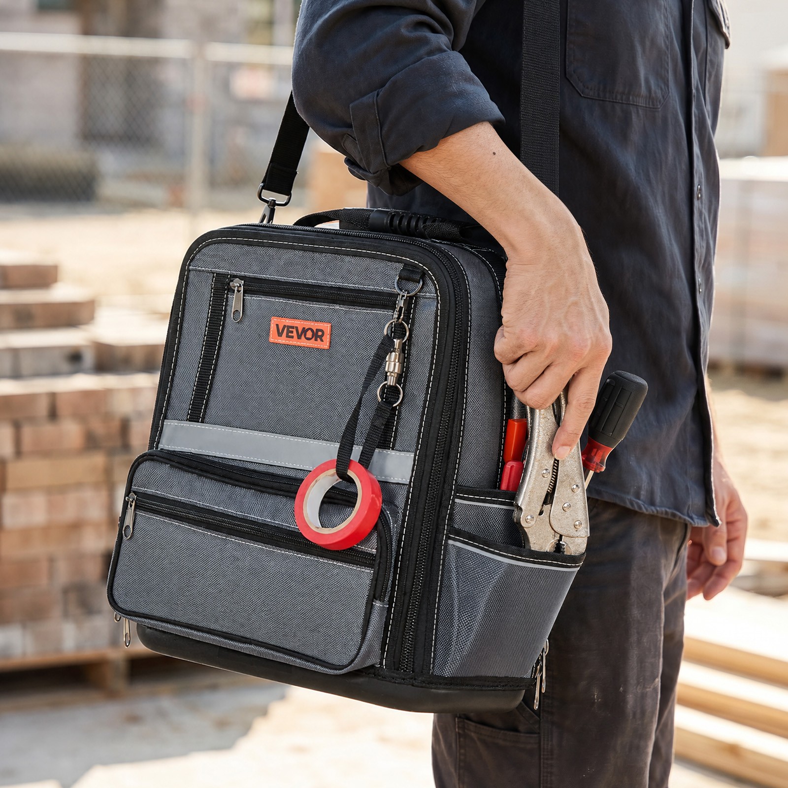 VEVOR Tool Bag 13.2 Inch 34-Pocket Portable Large Tool Box Organizer with Base